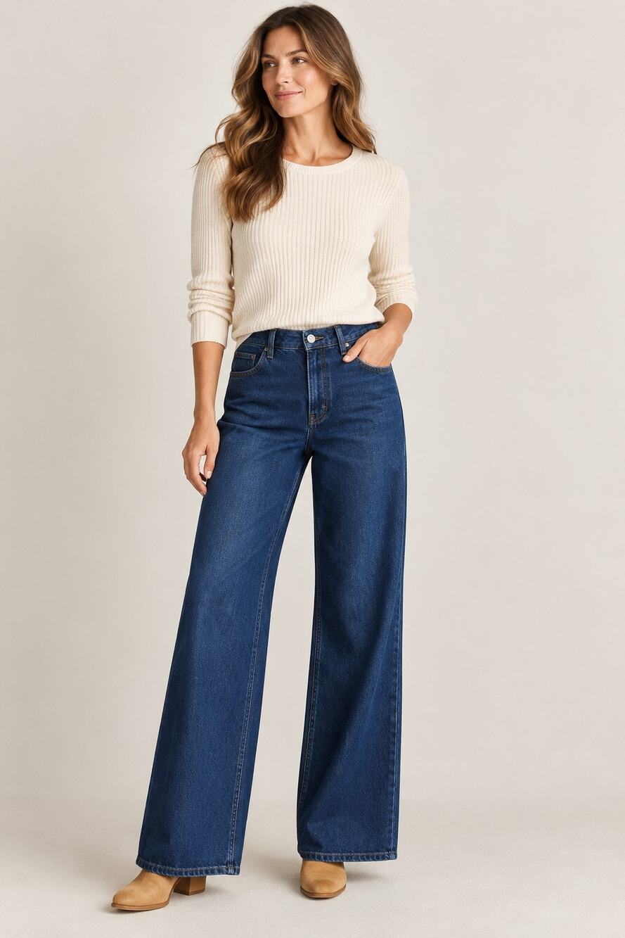 Sundance Greta Wide-Leg Denim Trouser Jeans – Dark Indigo – Size 28